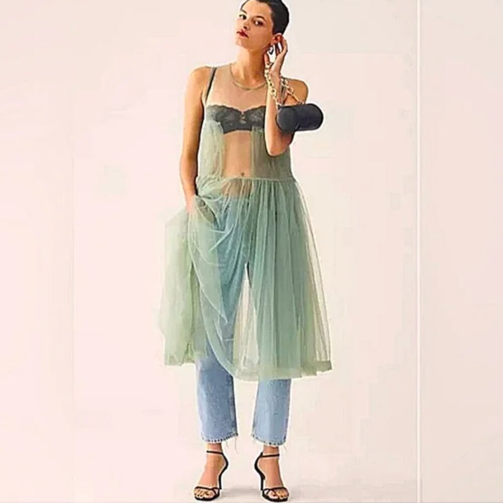 NWT Anthropologie Maeve Sheer Tulle Overlay Dress (XS)